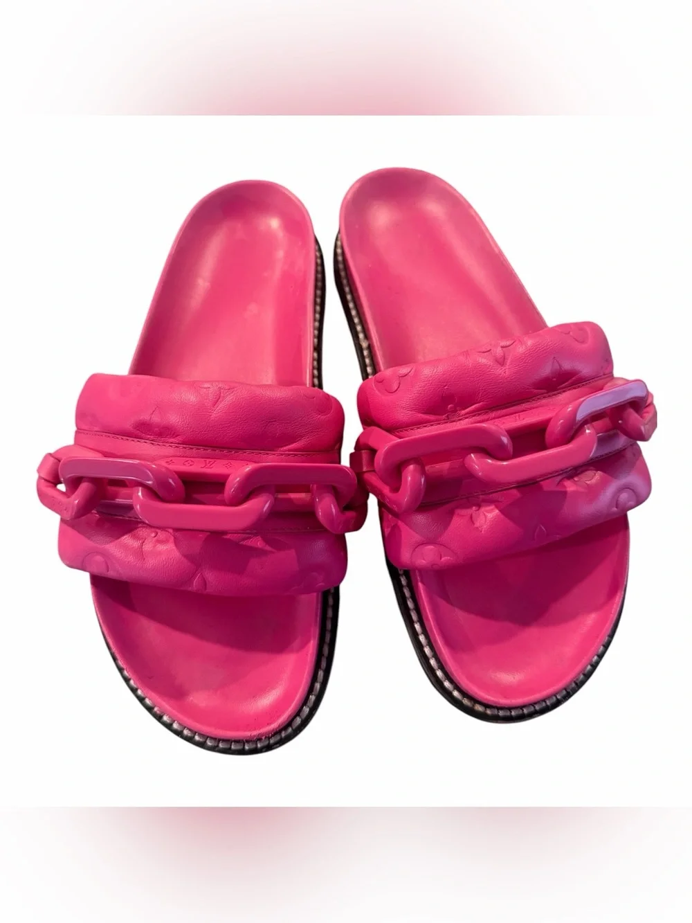 Louis Vuitton Hot Pink Chain-Link Slide Sandals